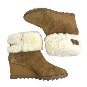 Koolaburra By Ugg Elladine Boot 11 Brown Suede Leather Ankle Bootie Wedge Womens